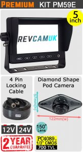 PM59E - Kit with 5" dash monitor + black diamond shape rear reverse camera kit