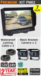PM62 - Kit with 7" dash monitor + 2x cables + 2x black Sony CCD bracket reversing/general use camera