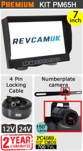 7" Slimline Monitor + Behind Number Plate Bracket Reversing Camera Kit | PM65H