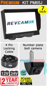7" Slimline Monitor and Mini Bolt to Number Plate Reversing Camera Kit | PM65J
