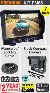 PM66 - Kit with 7" dash monitor + cable + Sony CCD compact black bracket reversing camera