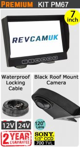 PM67 - Kit with 7" dash monitor + cable + Sony CCD black roof/sharkfin reversing camera