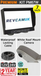 PM67W - Kit with 7" dash monitor + cable + Sony CCD white roof/sharkfin reversing camera