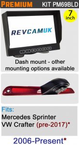PM69BLD: Brake Light Reversing Camera Kit with 7" Hi-Res Dash Monitor for Mercedes Sprinter 2006-Present VW Crafter 2006-2017