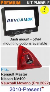 PM69BLF: 700TVL Brake Light Reversing Camera Kit with 7" Hi-Res Dash Monitor for Master Movano NV400 2010-Present