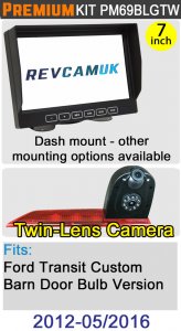 PM69BLGTW: Twin Lens Brake Light Reversing Camera Kit with 7" Hi-Res Dash Monitor Monitor for Ford Transit custom 2012-05/2016 (Bulb Version)