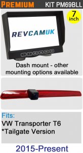 PM69BLL : Brake Light Reversing Camera Kit with 7" Hi-Res Dash Monitor for VW Transporter T6 Tailgate version
