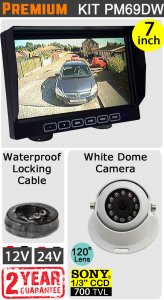 PM69DW - Kit with 7" dash monitor + cable + Sony CCD white dome reversing camera