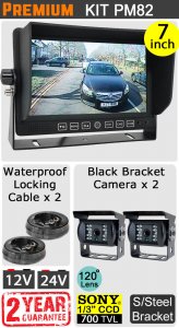 PM82 - Kit with 7" heavy-duty dash monitor + 2x cables + 2x black Sony CCD bracket reversing/general use camera