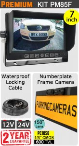 PM95F - Kit with 9" heavy-duty dash monitor + cable + hi-res numberplate frame reversing camera