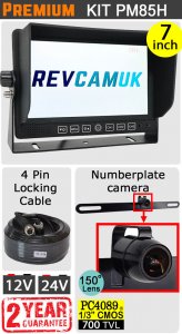 7" Heavy Duty Dash Monitor and Behind Number Plate Bracket Reversing Camera Kit | PM85H