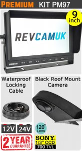 PM97 - Kit with 9" heavy-duty dash monitor + cable + Sony CCD black roof/sharkfin reversing camera