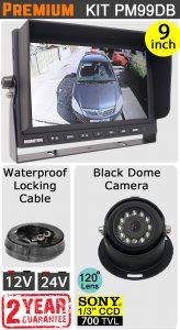PM99DB - Kit with 9" heavy-duty dash monitor + cable + Sony CCD black dome reversing camera