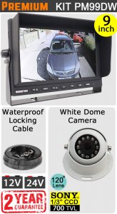 PM99DW - Kit with 9" heavy-duty dash monitor + cable + Sony CCD white dome reversing camera