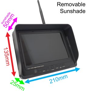 DW26 - Wireless kit with 7" monitor with built-in aerial + compact black bracket camera + sender box