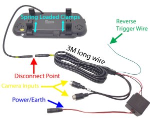 PM39BLGTW: Twin Brake Light Reversing / Rear View Camera Kit with 7" Hi-Res Mirror Monitor for Ford Transit custom 2012-05/2016 (Bulb Version)
